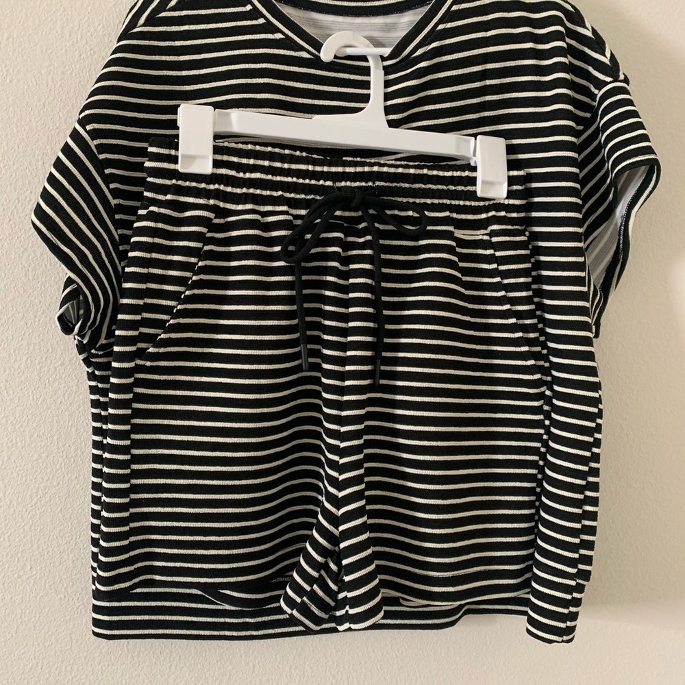 Black and White Striped Loungewear Set